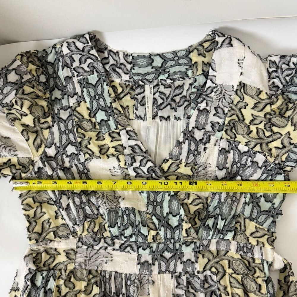 Anthropologie Medium Textured Midi Dress Patchwork Tiered wrap Boho - Picture 12 of 13